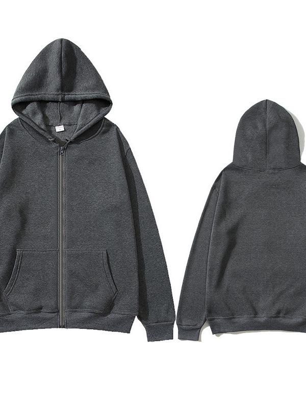 American Style Unisex Zip-Up Hooded Sweatshirt - Solid Color, Loose Fit (2025)