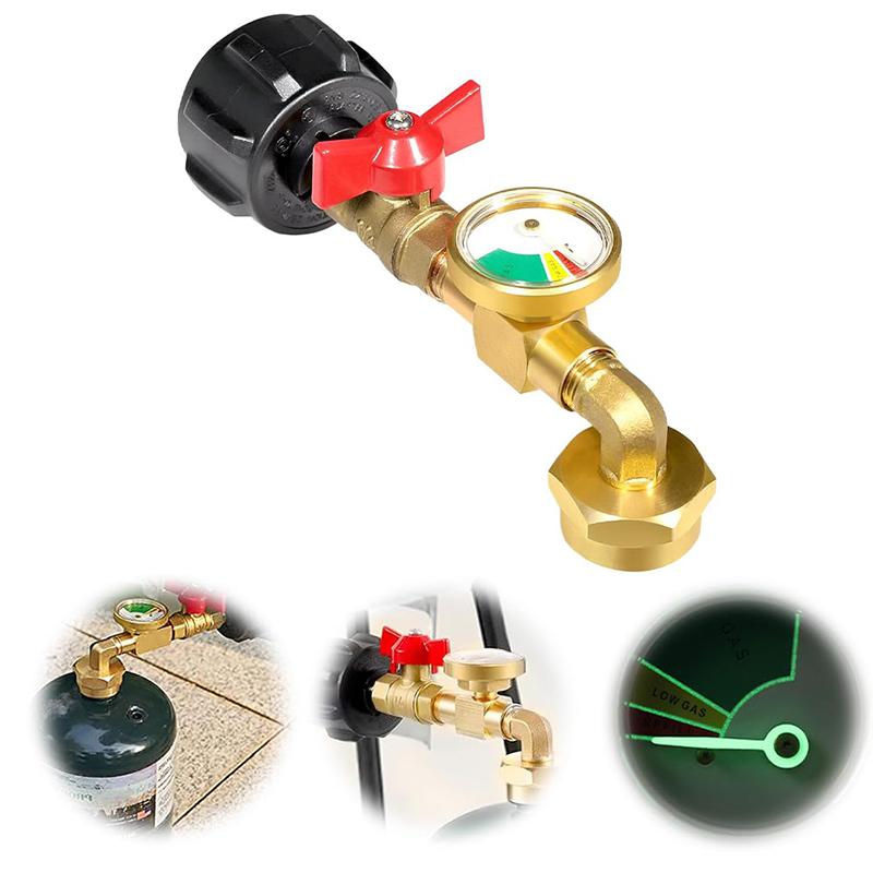 Propane Tank Refill Adapter Elbow With Gauge For 1 LB Disposable Cylinders 2025 New Design Refueling Tool Camping Gas Adapter