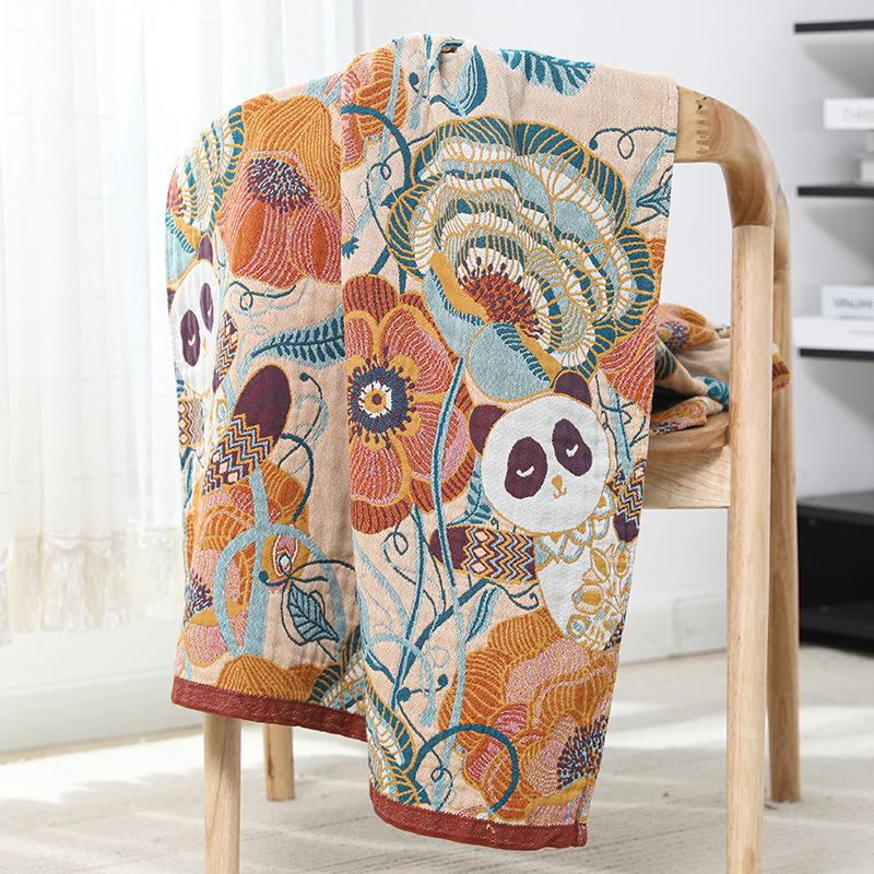 Cartoon Panda Bath Towel 80x160cm-5 Layer Cotton Gauze Towel for Bathroom, Softness and Water Absorption with Quick Drying Towel for Wrapping Body,1pc