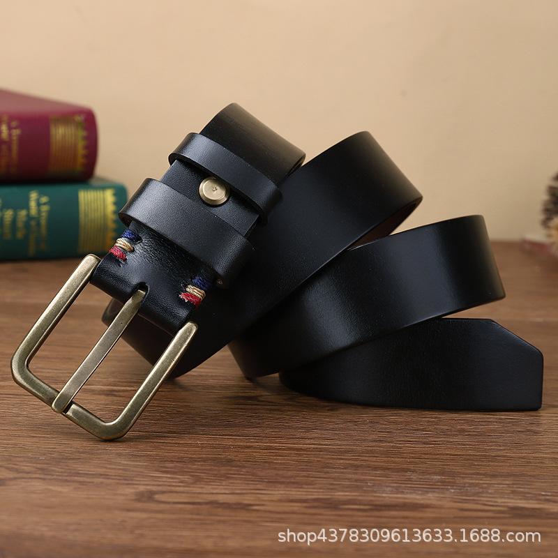 

Ремень мужской особой формы из натуральной кожи с пряжкой-булавкой, первый слой из коровьей кожи, универсальный молодежный ремень в стиле ретро для повседневных брюк 125cm
