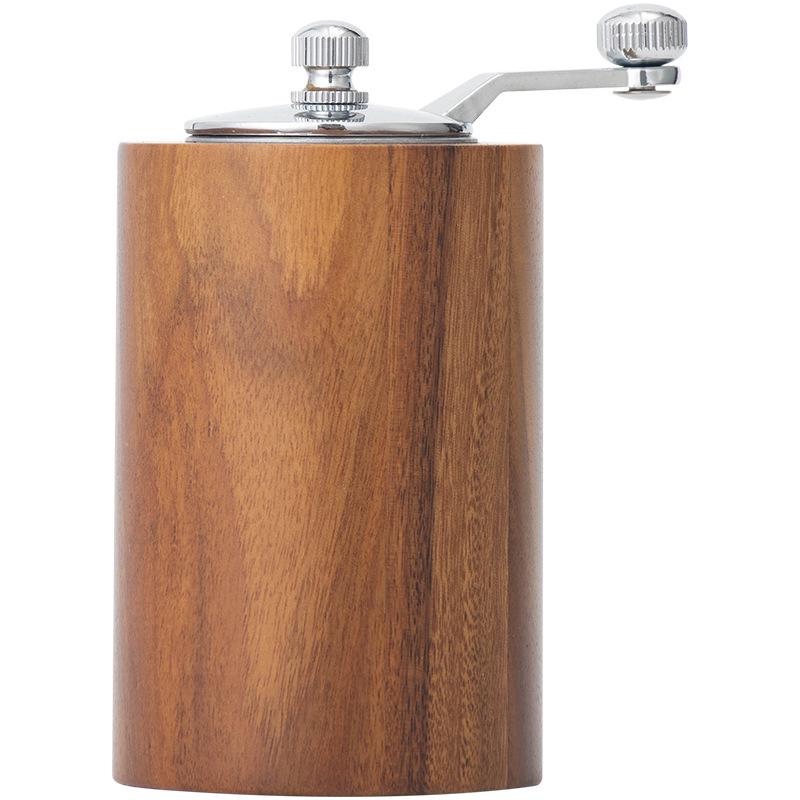 Portable Hand-Crank Coffee and Pepper Grinder with Adjustable Wood Grain Design