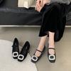 Rhinestone Velvet New Women'S Fashion Versatile Thick Heel Single Shoes Warm Spring Skirt Mary Jane High Heels