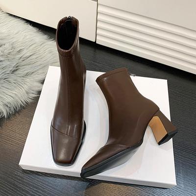 Fashion Street Style Women Ankle Boots Fashion Square Toe Short Booties Designer Thick High Heels Shoes Botas Mujer