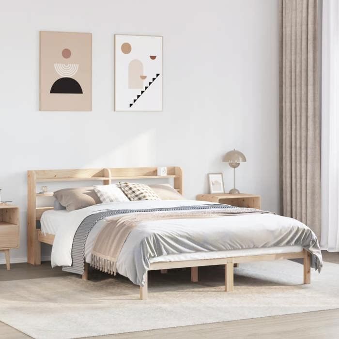 VidaXL Bed Frames with Headboard 140x190 Cm Solid Pine Wood, Bed, Bedroom Furniture, Wooden Bed, Bed 3306533