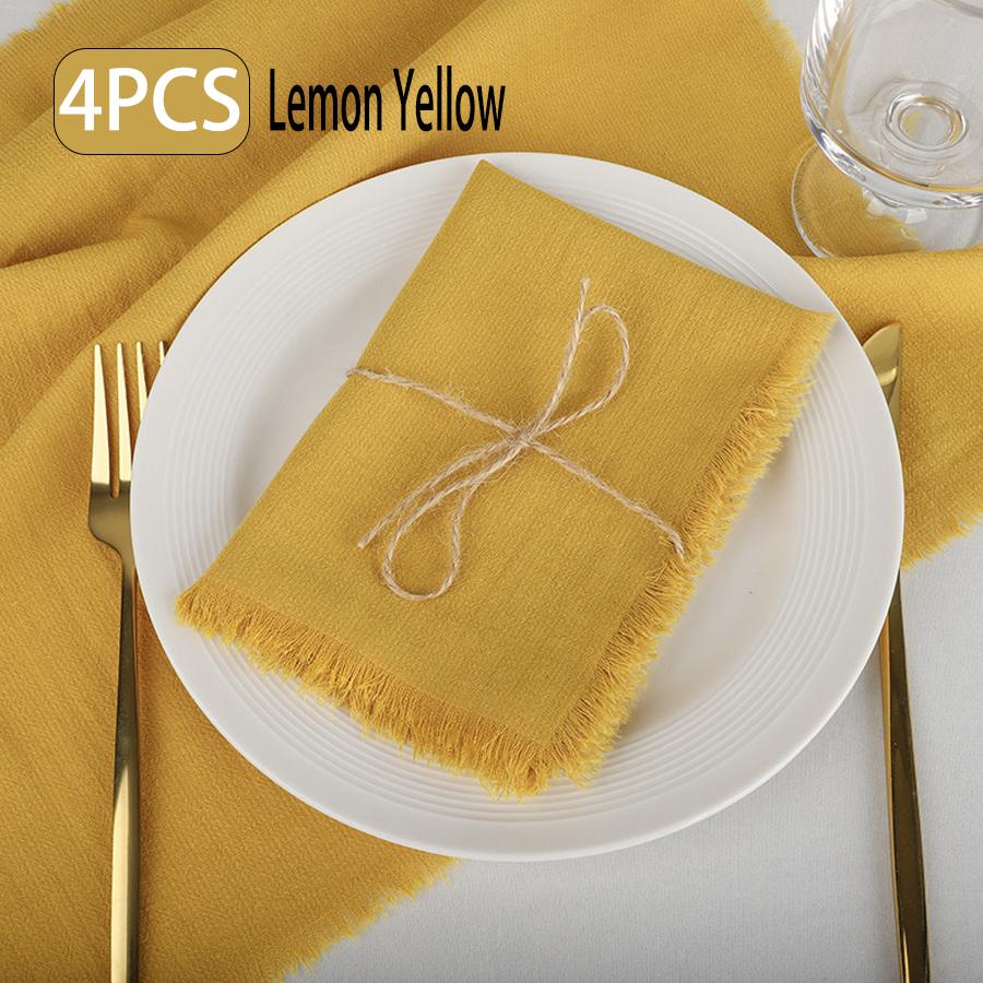 4-pack of vintage frayed-edge napkins, 42cm x 42cm, available in multiple colors, simple table decorations, Western-style napkins and tablecloths.