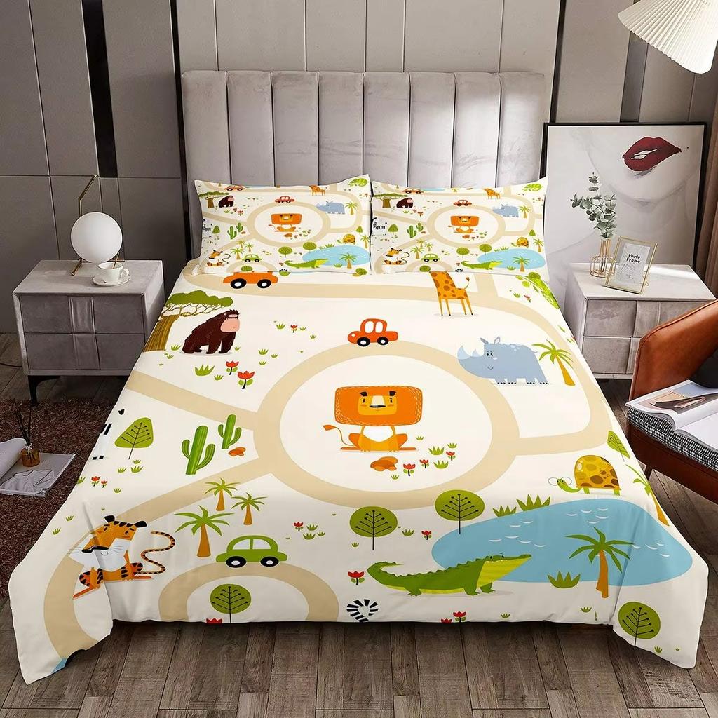Cartoon Tiger Duvet Cover Set Wild Animal Theme Comforter Cover Kids Teens Adults Soft Microfiber Polyester Bedding Set 2/3 Pcs