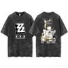 T-shirt Vintage Lavata a Girocollo a Maniche Corte con Stampa Fronte/Retro Aria Zenless Zone Zero per Uomo e Donna