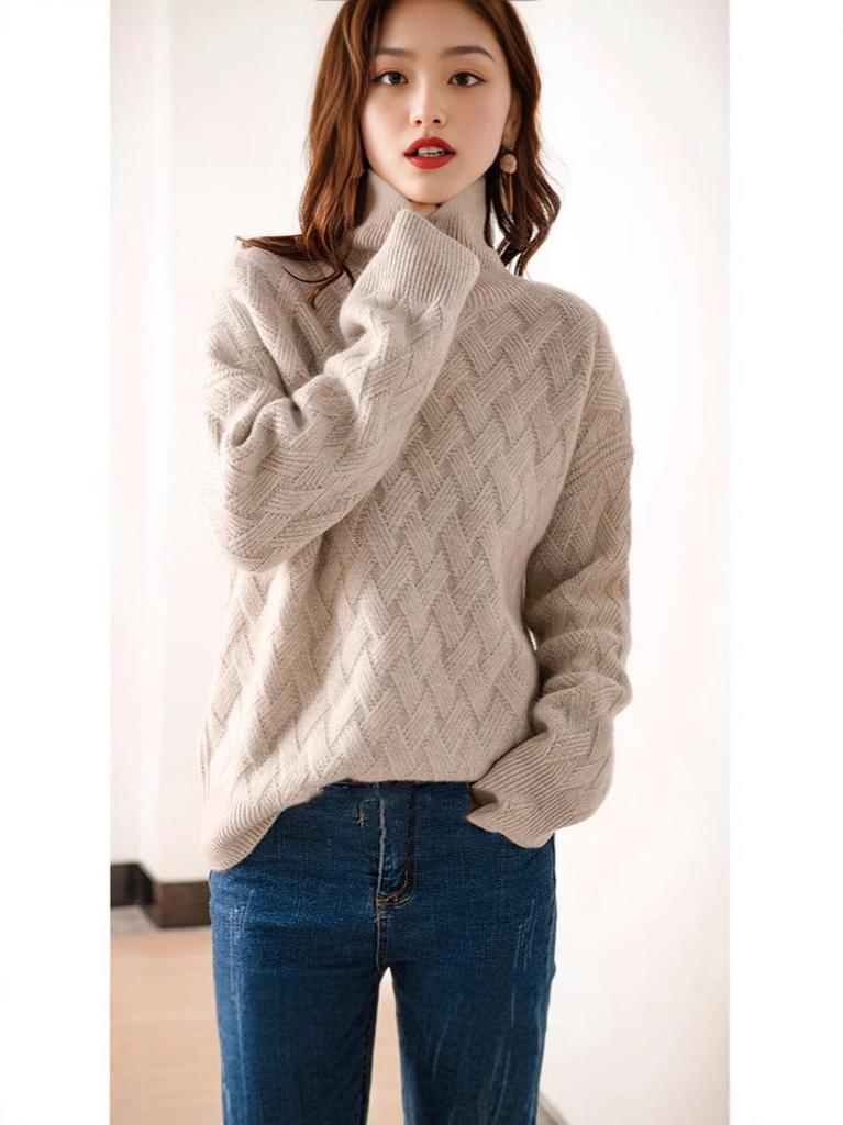 Women's High-Neck Sweater, 2025 Autumn/Winter, Thickened Loose Korean Knit Base Layer