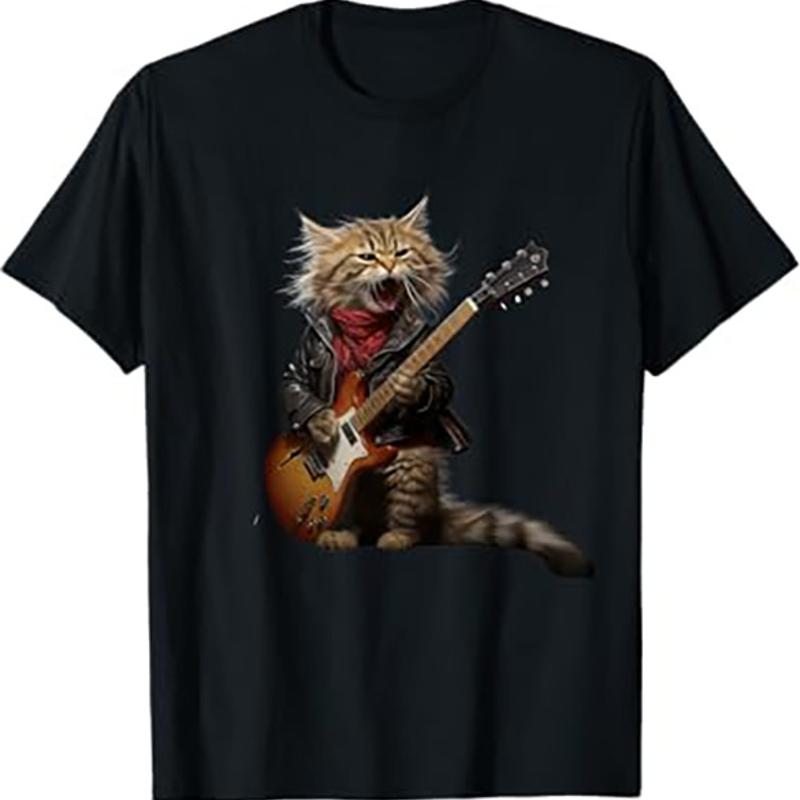

Rock Cat Playing Guitar Funny Guitar Cat T Shirt Black 5XL різнокольоровий