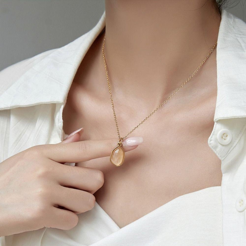 Casual Titanium Steel Necklace Purple Geometric Pendant Necklaces Gold Collarbone Chain  Jewelry