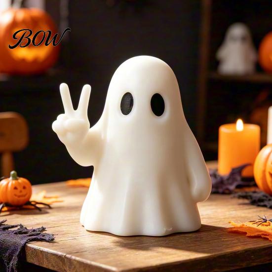Durable Ghost Figurine for Shelf Halloween with Peace Sign, Spooky White Whimsical Statue Statue, Cute Tabletop Ornament Shelf, Party Gift Ornaments