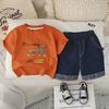 Boys' Summer Outfit Thin Cartoon Children's Short Sleeved Set Summer T-shirt+shorts Two-piece Set