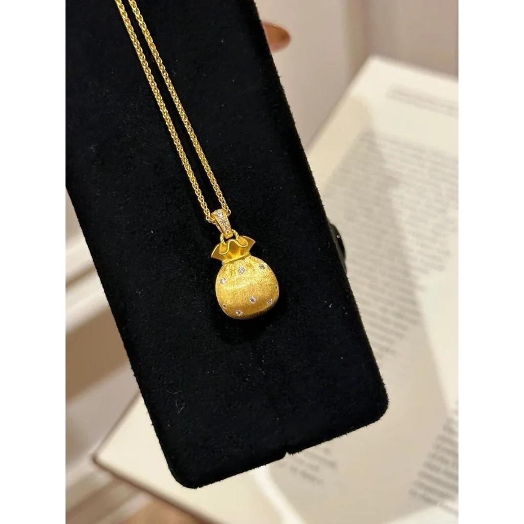 Full of Luck, Gold Brushed Lucky Bag Necklace, New Chinese Light Luxury Exquisite Collarbone Chain Jewelry