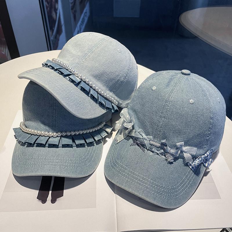 Cotton Denim Baseball Cap With Wrinkled Edge And Curved Visor For Summer Sun Protection