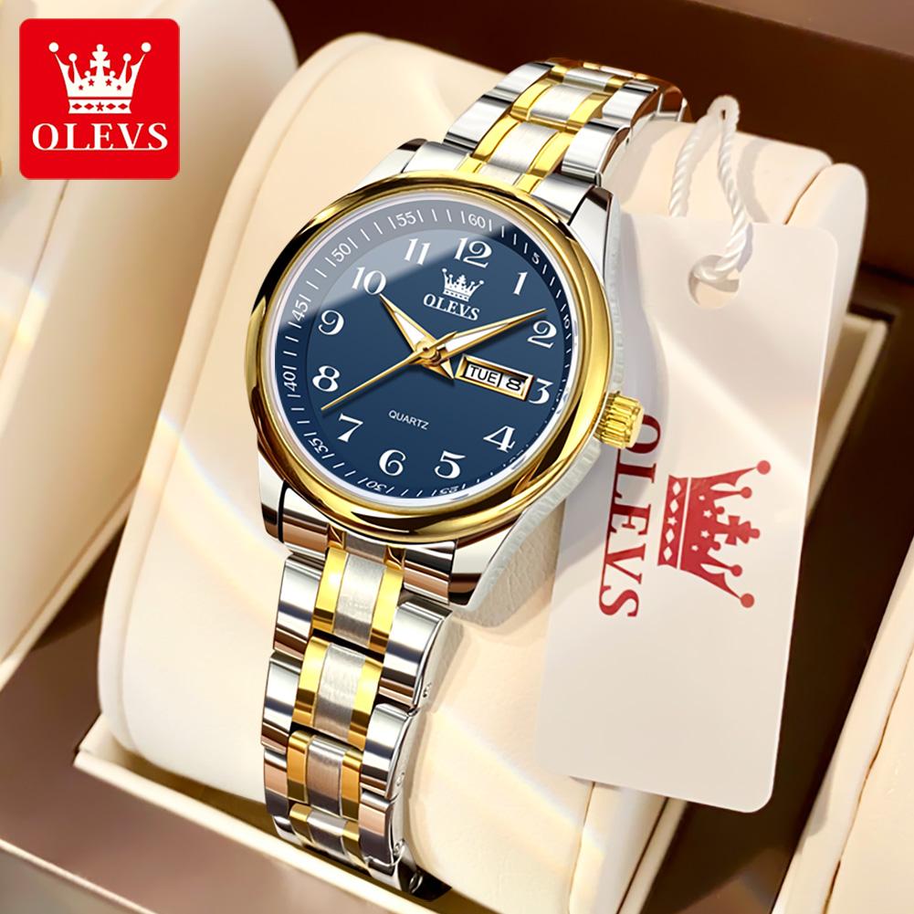 OLEVS 5567 Luxury Women's Quartz Watches Digital Scale Dual Calendar Original Watch for Womean Stainless Steel Ladies Wristwatch