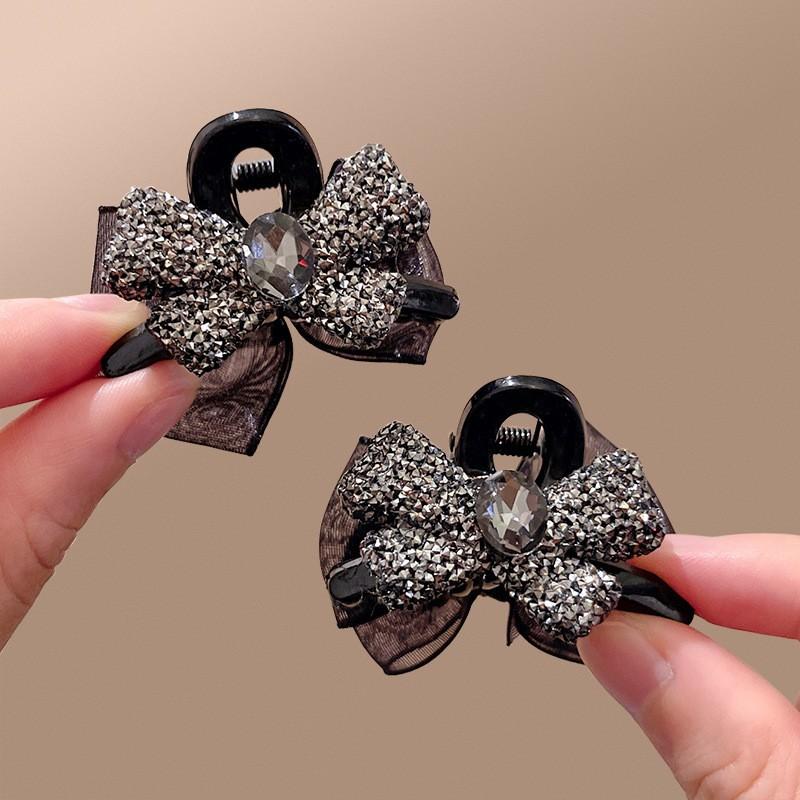 3PCS Luxury High End Feel Super Sparkling Full Diamond Bow, Small Size Grip Clip Temperament Bangs Clip Back of Head Hair Clip