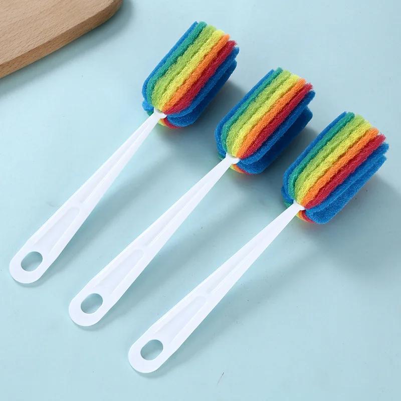 Long Handle Sponge Cup Brush Cleaning Glass Milk Bottle Mug Coffe Tea Cup Bowls Scrubber Washing Clean Brush Kitchen Tool