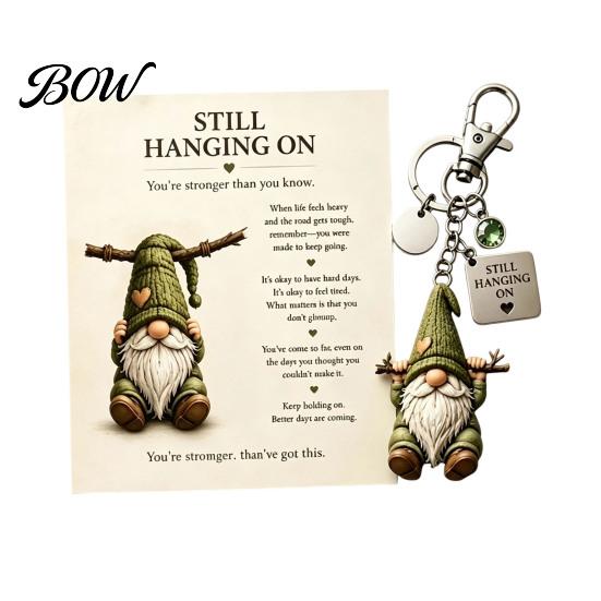 Gnome Keyring Keychain with Inspirational Card, Still Hanging On, Keep Growing, Fine Encouragement Your Path, Dwarf Key Ring for Bags Backpacks