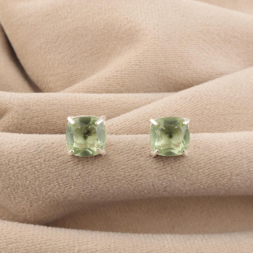 Green Amethyst Gemstone 925 Sterling Silver Jewelry Handmade Studs, Light-Weight Earring 1" For Her EE-181-12