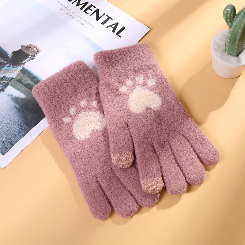 Explosive Cold-proof Adult Cute Bear Paw Jacquard Imitation Mink Knitting