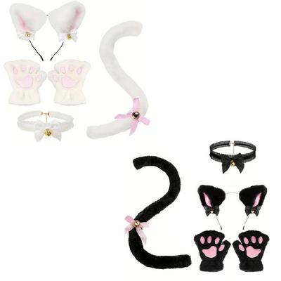 Katzen Verkleidungszubehör Beinhaltet Halskette, Haarreif, Schwanz und Handschuh, für Mädchen Cosplay Party
