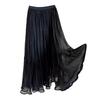 New high-end pleated mesh stitching A-shaped skirt women's autumn elastic waist solid color versatile medium and long fairy skirt