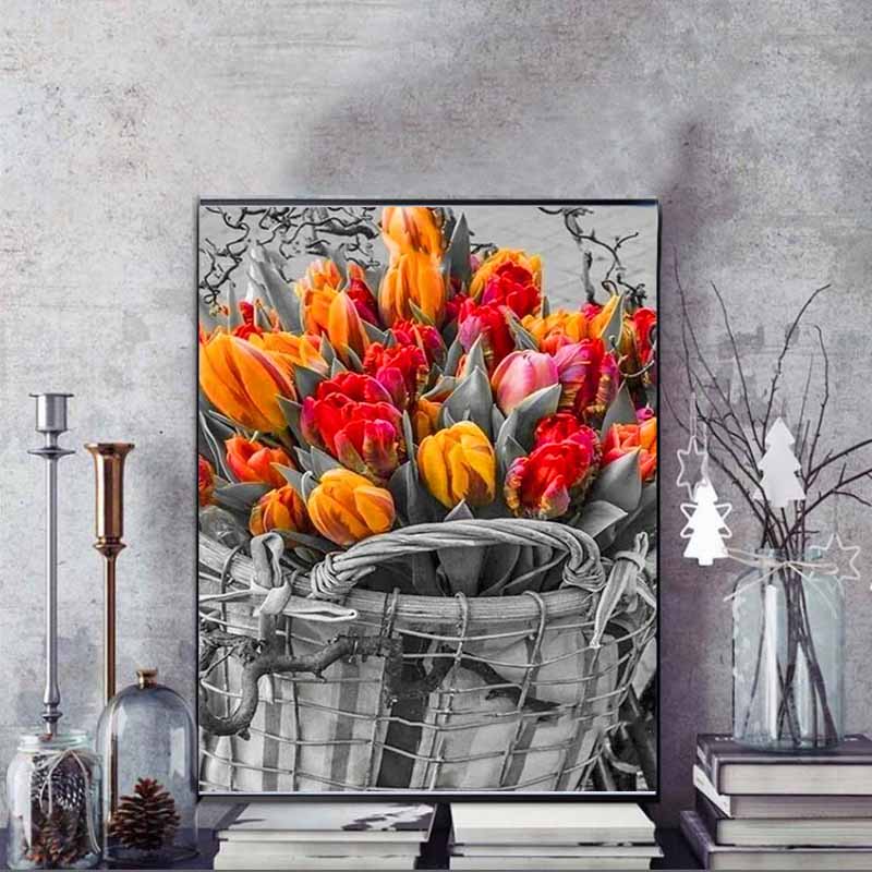 New Arrival 5D DIY Full Circle Diamond Painting "Flower Basket" Embroidery Cross Stitch Home Decor Gift