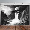 2D Black and White Skull Wall Tapestry Waterfall Background Cloth for Party & Home Decor