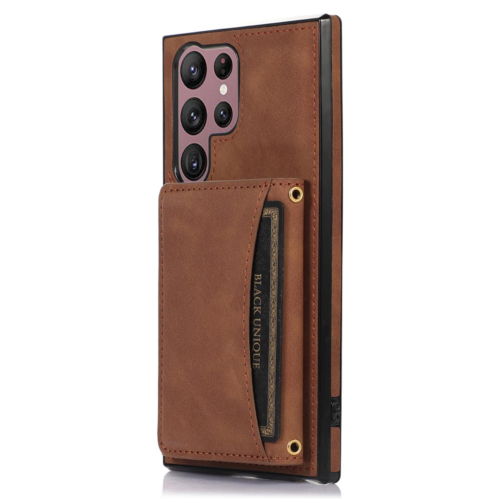 

For Samsung Galaxy S25 Ultra Phone Case Tri-Fold Wallet Kickstand PU Leather+TPU Back Cover Brown