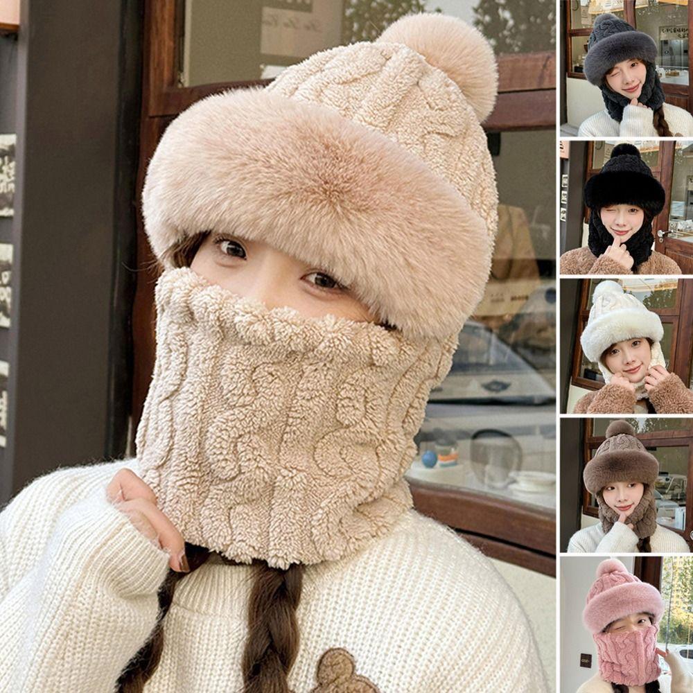 Thick Plush Warm Hat Ski Windproof Lei Feng Hat Fashion Neck Warmer for Women Girls