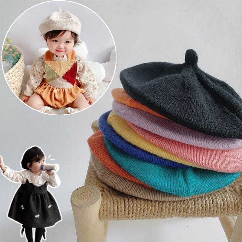 Spring and Autumn Korean Style Candy Colored Versatile Knitted Beret for Boys and Girls Children's Trendy Casual Woolen Hat