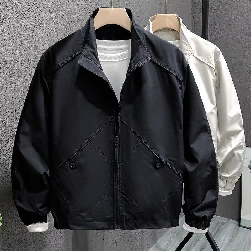 

Men s Solid Color Stand Collar Jacket - Spring/Autumn Casual Workwear Fashion for Teens L білий/вершковий