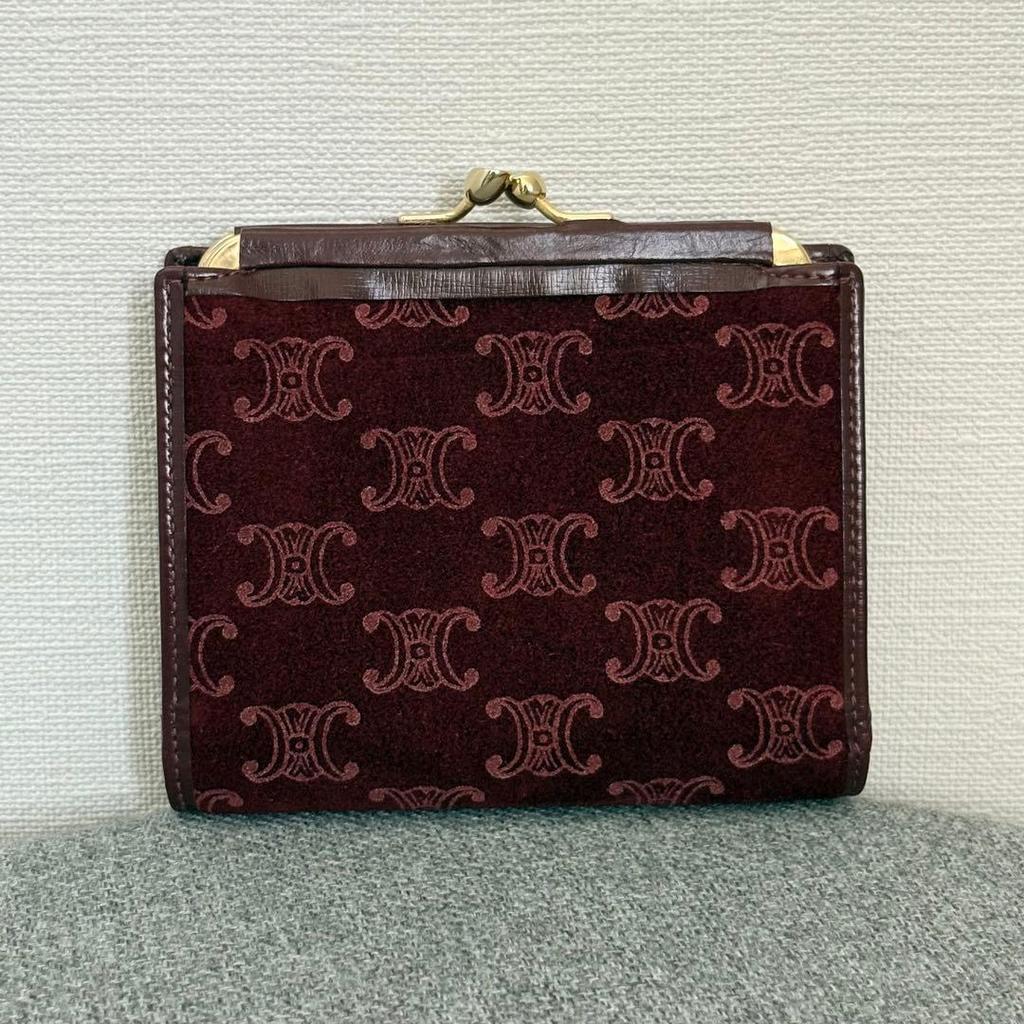 Used 【Beautiful Condition】Celine Macadam Suede x Leather Coin Purse Bi-fold Wallet Bordeaux-like cw497