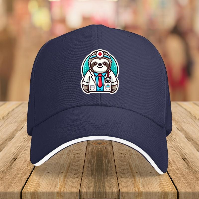 Doctor Sloth Cartoon Baseball Cap Cute Animal Medical Themed Adjustable Cotton Dad Hat for Adults