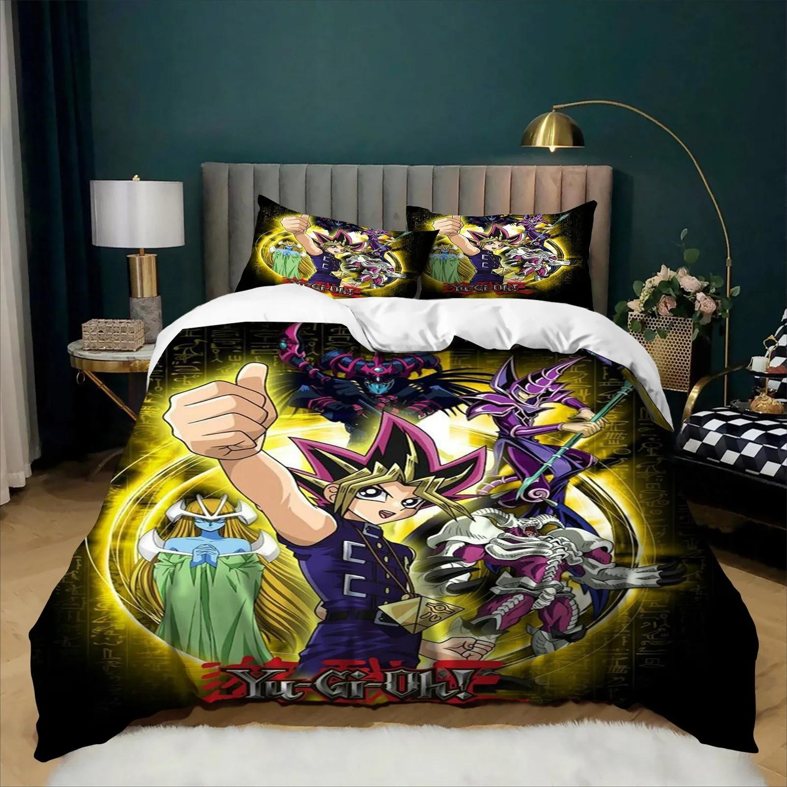 Anime Yu-Gi-Oh Pharaon Atem Parure de couette Ensemble de literie Adulte Garçon Fille Décoration de chambre Cadeau pour enfants Simple Double Grande Taille 135x200cm (3pcs)