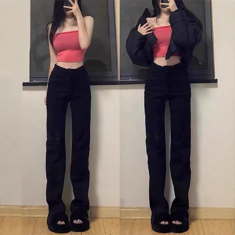 

Women s Black High-Waisted Wide-Leg Jeans - Slimming, Casual & Versatile Large (L)