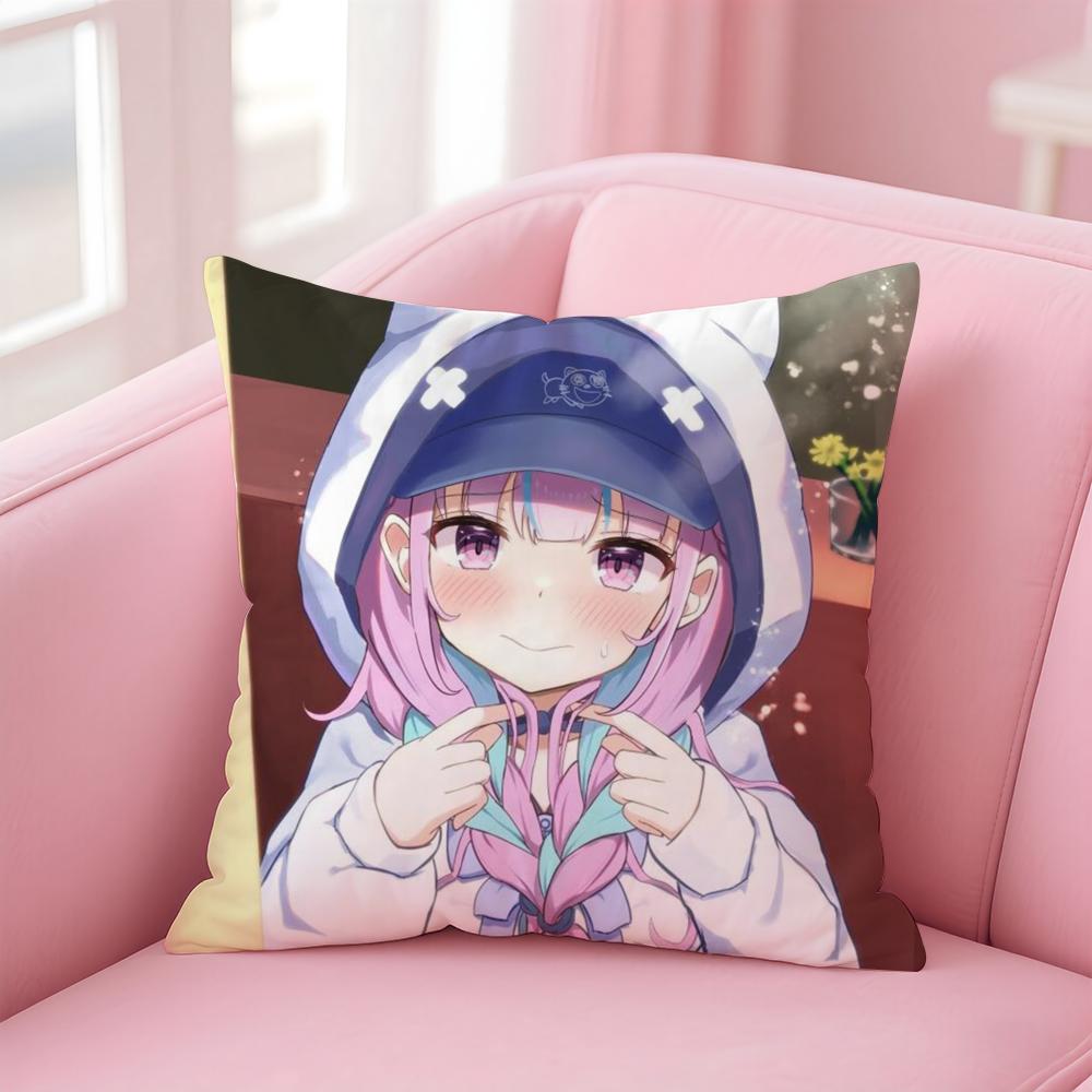Cute Virtual Japanese Vtuber MMinato Aqua Cushion Cover Pillow Case Soft Skin Friendly Fabric Concealed Zipper