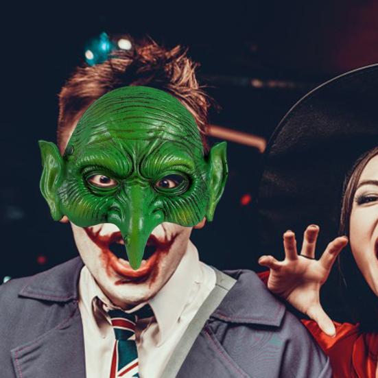 Grüne Hexe Goblin Maske Halloween Halbgesicht Adlernase Zauberin Maske für Cosplay Kostüm Maskerade Partys