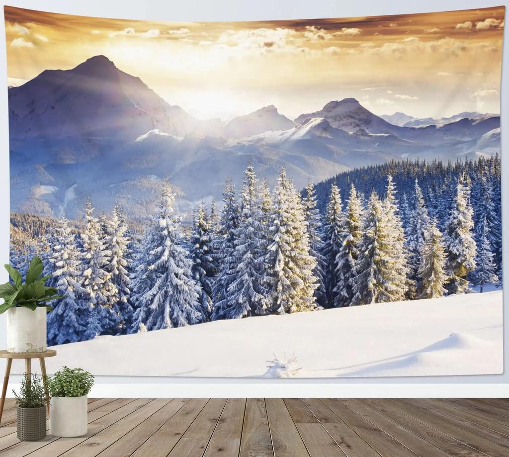 Christmas Tapestry Wall Hanging Nature Winter White Forest Snow Wall Tapestry Art for Party Living Room Bedroom Dorm Home Decor