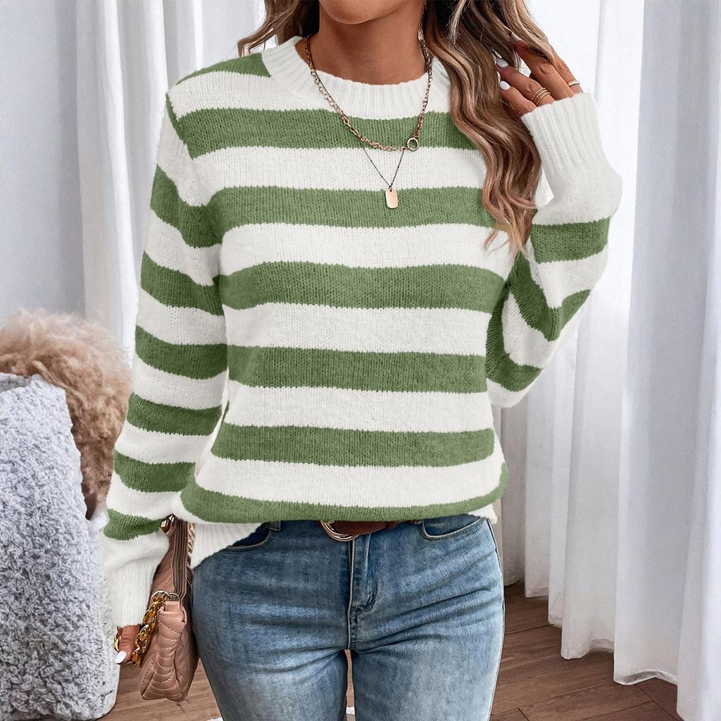 Sweaters For Women R-neck Striped Cute Color Block Fall Winter Knitted Pullover Tops