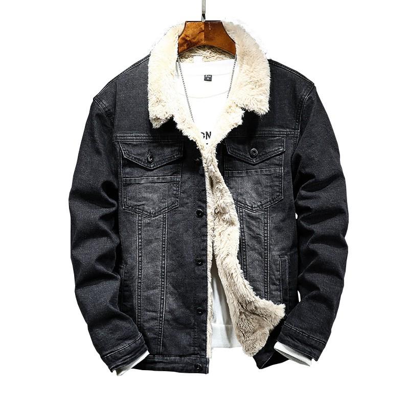 Mens Warm Fleece-Lined Denim Jacket Winter