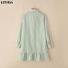 VONDA Women Casual Loose Turn Down Collar Long Sleeve Striped Ruffled Shirt Dress