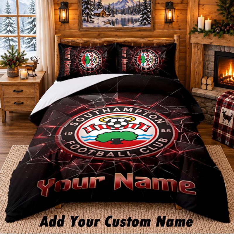 Southampton FC Pattern Bedding 3Pcs Set Custom Name, Bed Sheet And Pillowcases For Home Bedroom