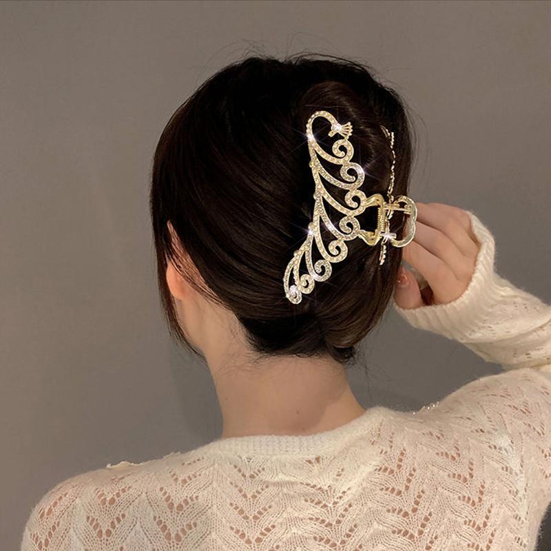 Elegante Metall Strass Haar Klaue Gold Farbe Hohl Geometrie Haar Clips für Frauen Vintage Haarnadel Haar Krabben Haar Zubehör