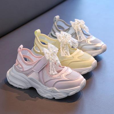 Mädchen Sportsandalen Ausgehöhltes Mesh Atmungsaktiv Kinder Prinzessin Sneaker Schnürsenkel Schleifen Perlen 2025 Sommer Neu Kinder Laufschuh