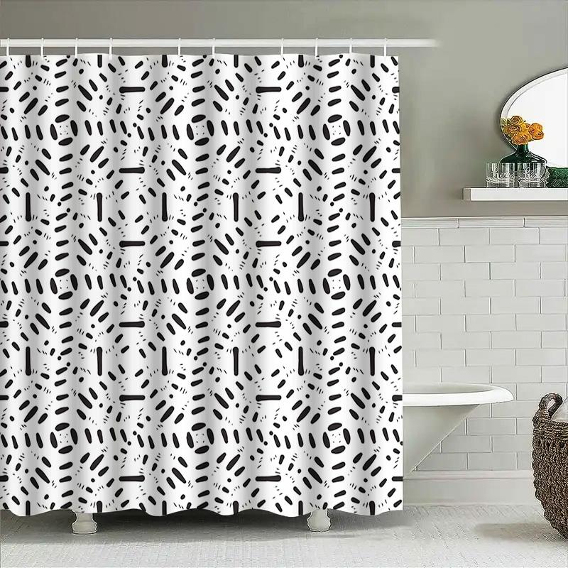 Black White Shower Curtain with Modern Geometric Pattern for Bathroom Decoration Waterproof Easy Cleaning Home Decor Item by Tau