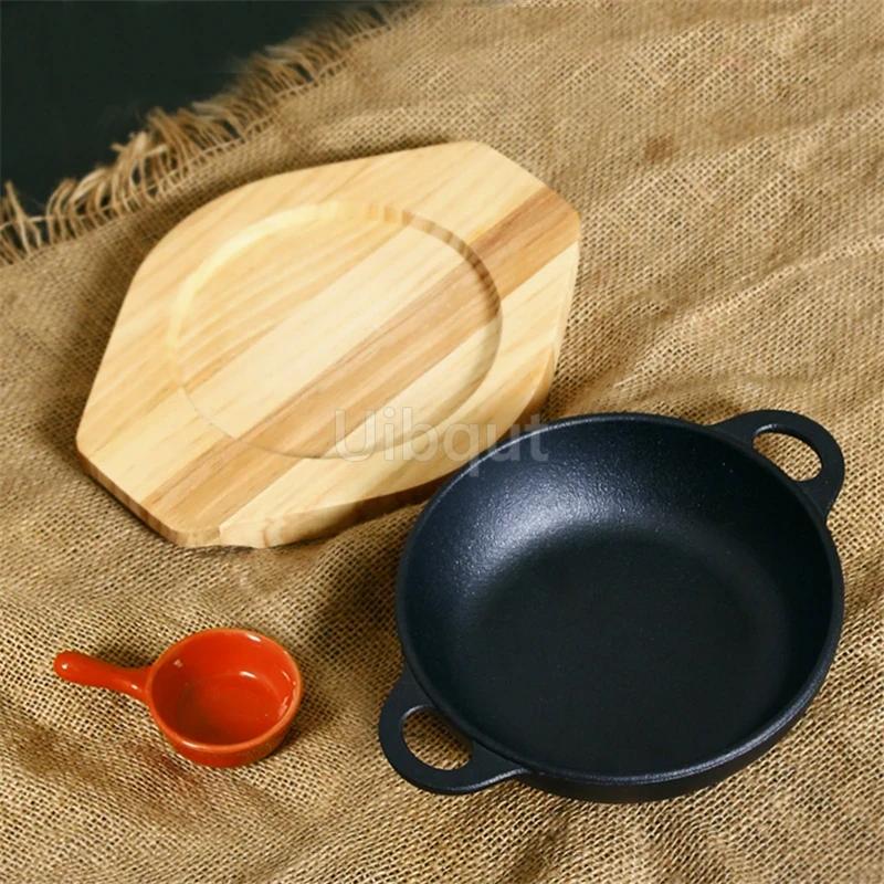 Korean Cast Iron Round Steak Plate Special Dishes Commercial Barbecue Pot Steak Pan Non Stick Plate Barbecue Tray Sizzling Plate