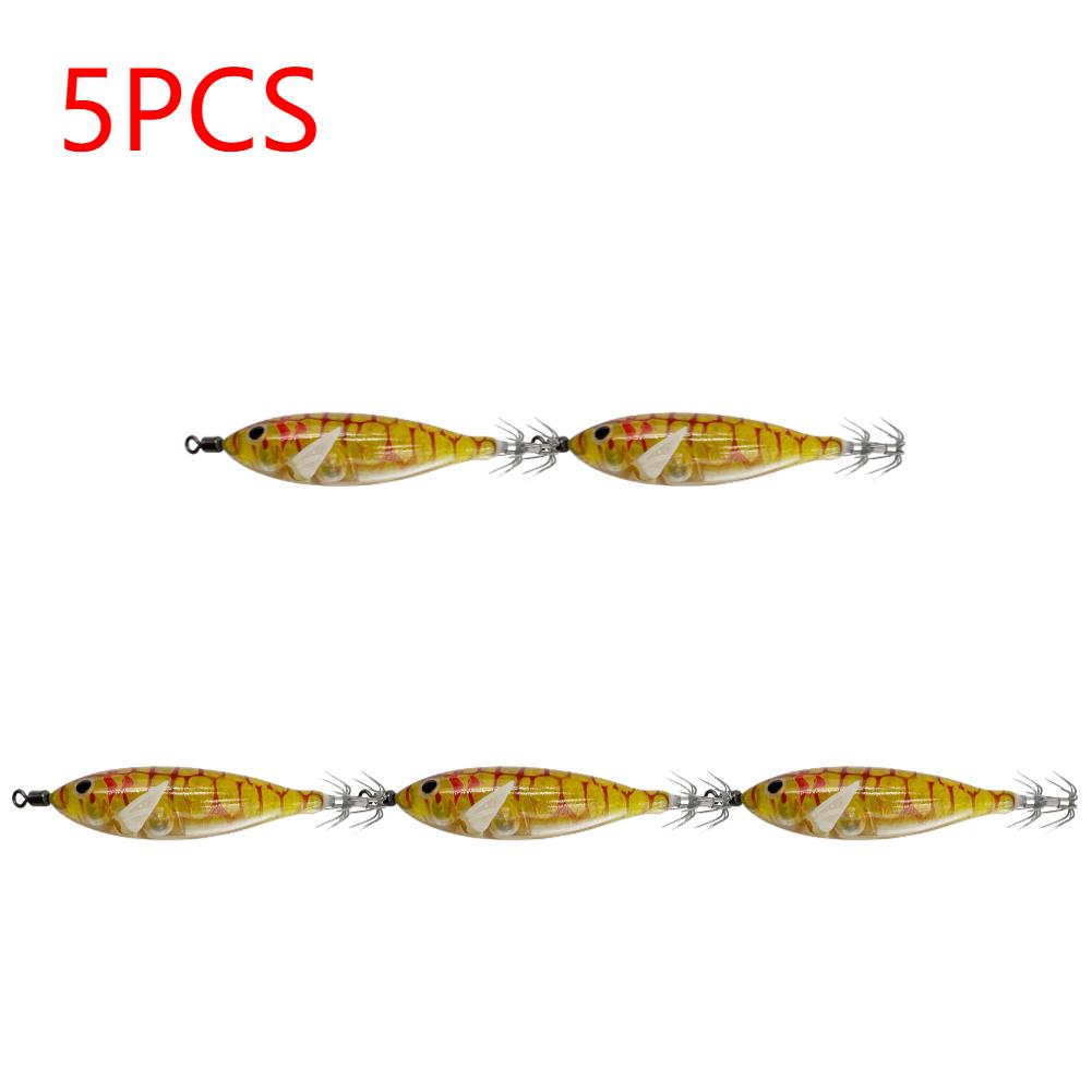 5/10PCS 5.7g 8cm Simulation Glow Wood Shrimp Lure Lead Sinker Shrimp Bait Clamp Hook Squid Hook Sea Fishing Octopus Squid Bait