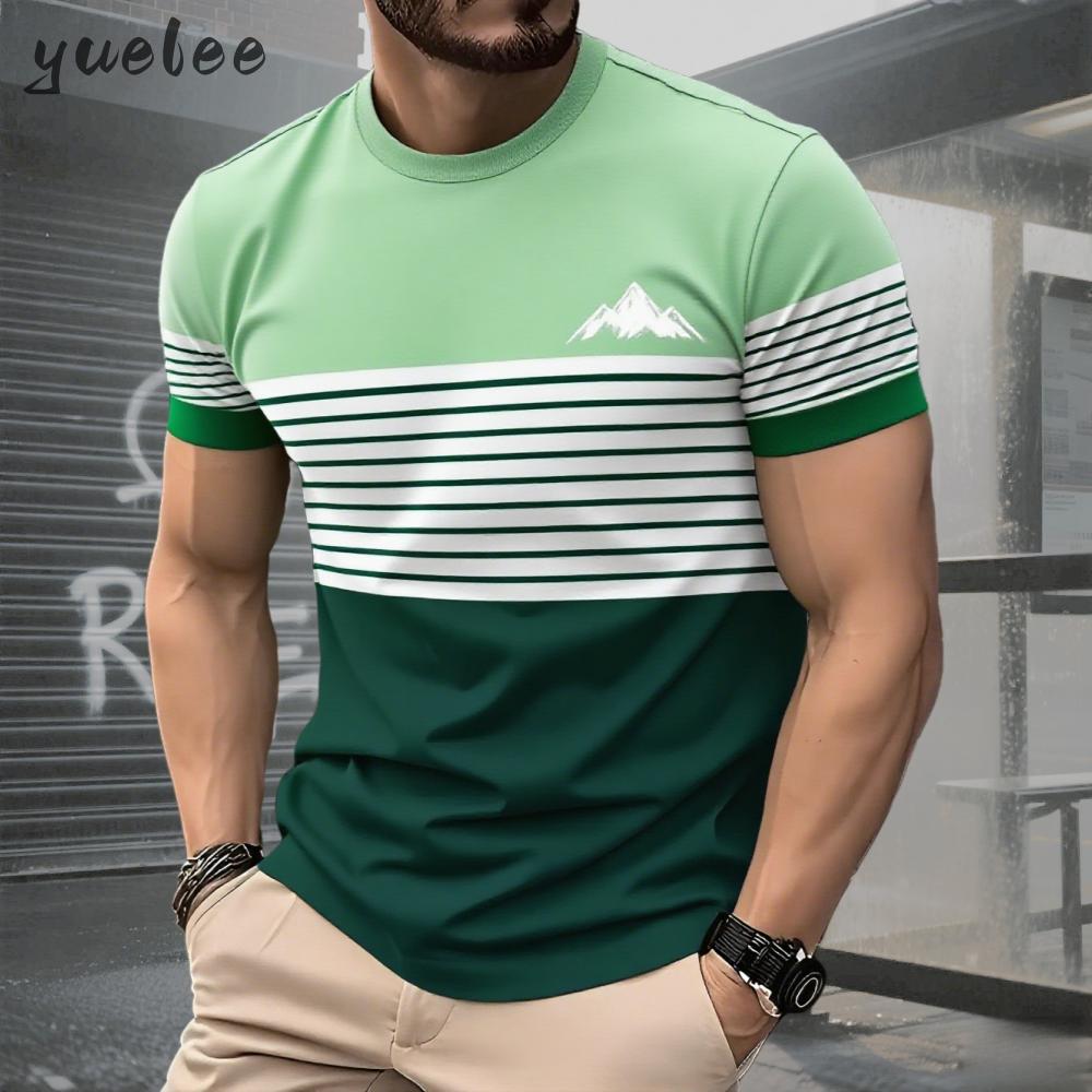 Men's T-shirt Summer Fashion Short Sleeved Top Stripe Printed Style Men's Clothing T-shirt Simple Men's Clothing