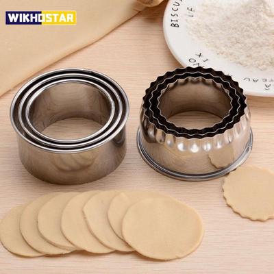 3 pçs redondo/flor em forma de cortador de massa utensílios de cozinha bolinhos de aço inoxidável cortador molde de bolinho